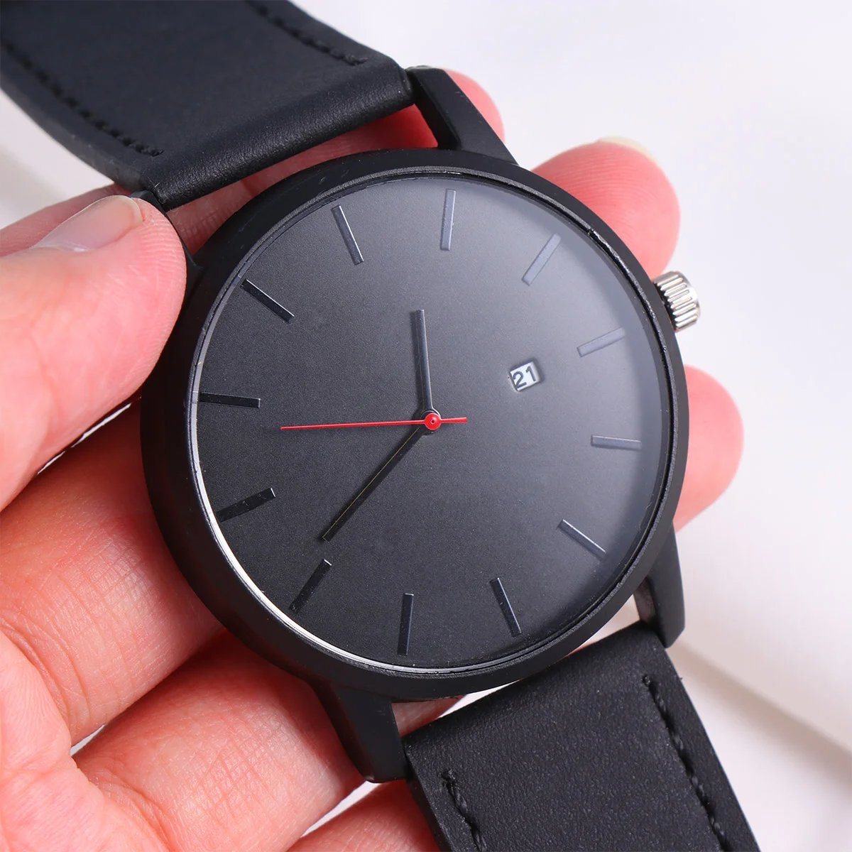 Reloj de pulsera de cuarzo pulido opaco para hombre, reloj de pulsera Simple, reloj de moda para hombre (negro), reloj de pulsera de cuarzo para hombre