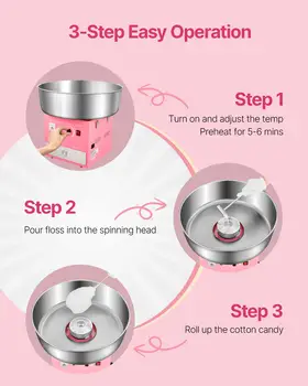 Elektrický stroj na cukrovou vatu SucceBuy, komerční výrobník cukrové vaty s miskou z nerezové oceli o průměru 20,5 palce, odměrka na cukr, růžová 6 nejlepší prodej stroj na cukrovou vatu na baterie - №6