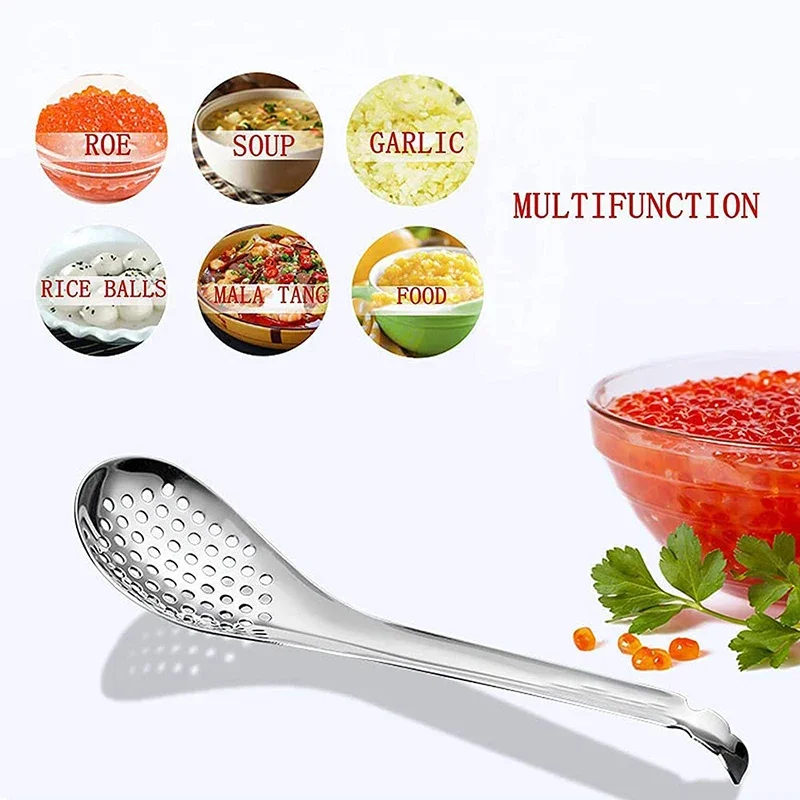 1PCS Stainless Steel Spherification/Caviar Spoon Multifunctional Long Handle Cooking Egg Yolk Splitter Spoon for Kitchen