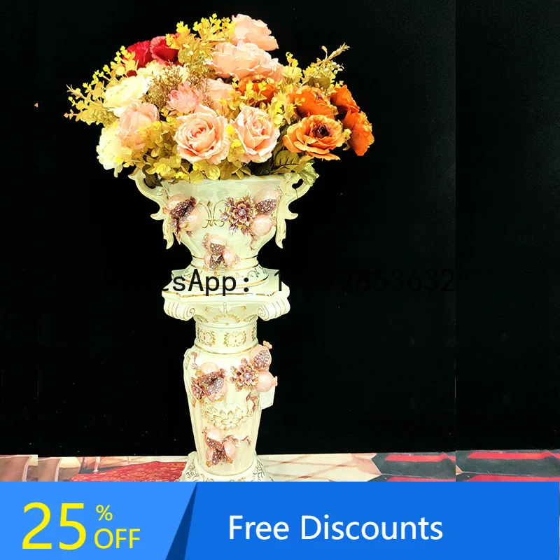 

CZ Column High-End Floor-Standing Large Vase Artificial Flower Arrangement Set Ornament Living Room European Modern Decoration