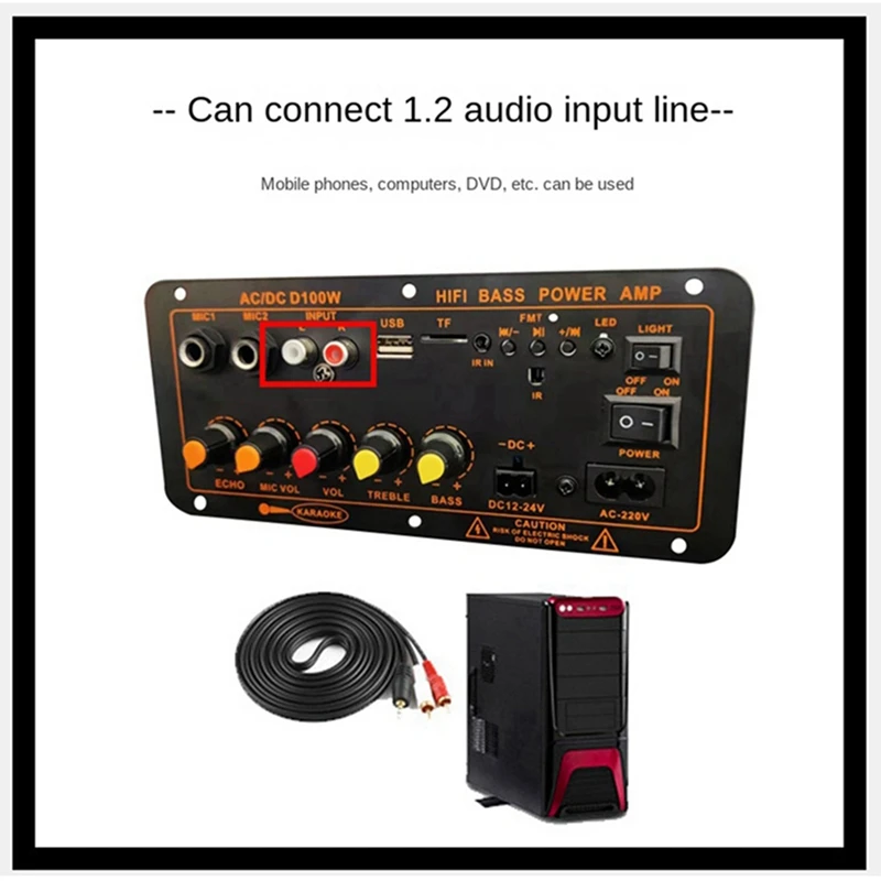 Papan Amplifier Bluetooth, Max 300W 12V 24V 220V papan Amplifier Subwoofer mendukung mikrofon untuk Audio rumah mobil