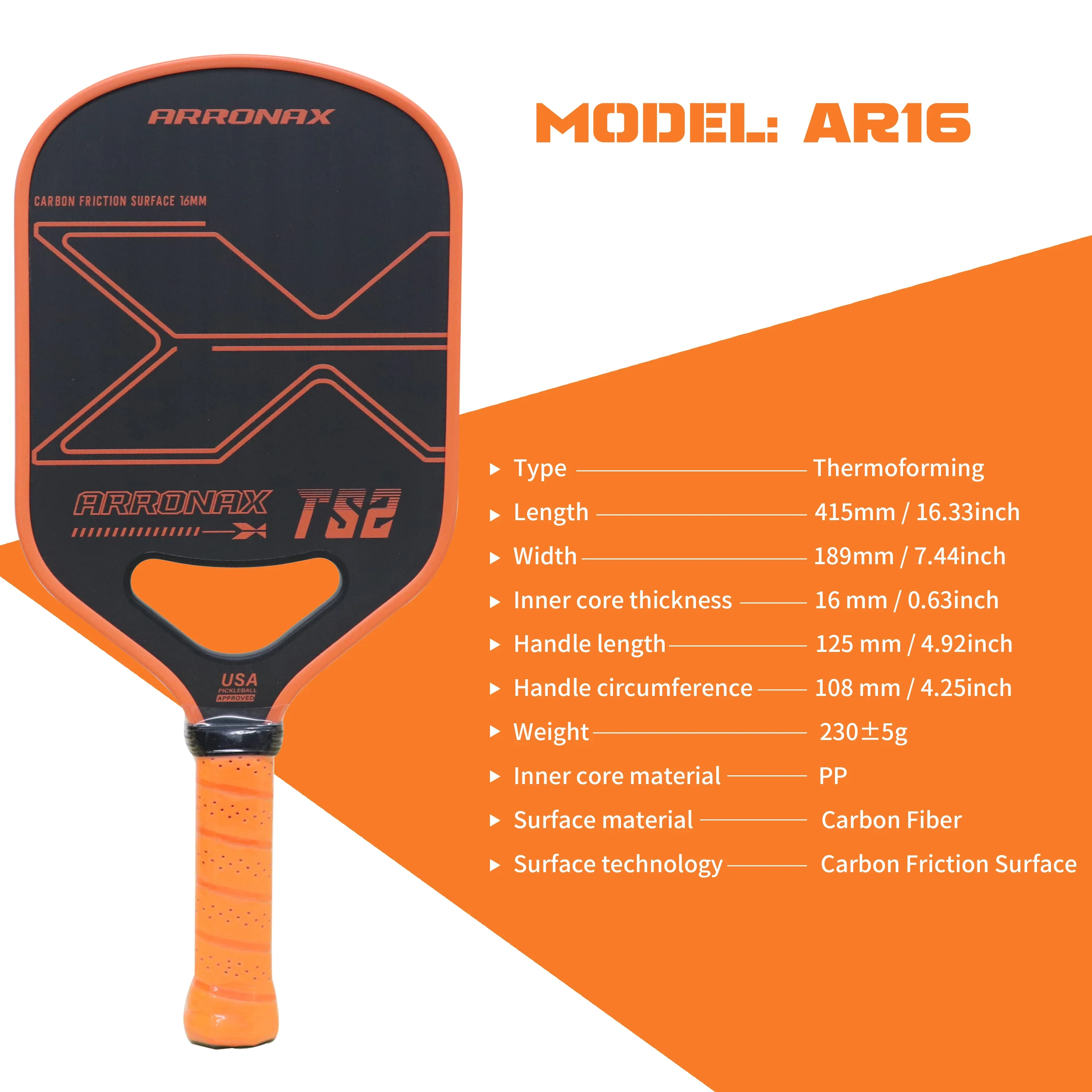 Pickleball Paddle Carbon Surface with High Grit and Spin, USAPA, Enhanced Power, Sweet Spot, Carbon Fiber Paddle