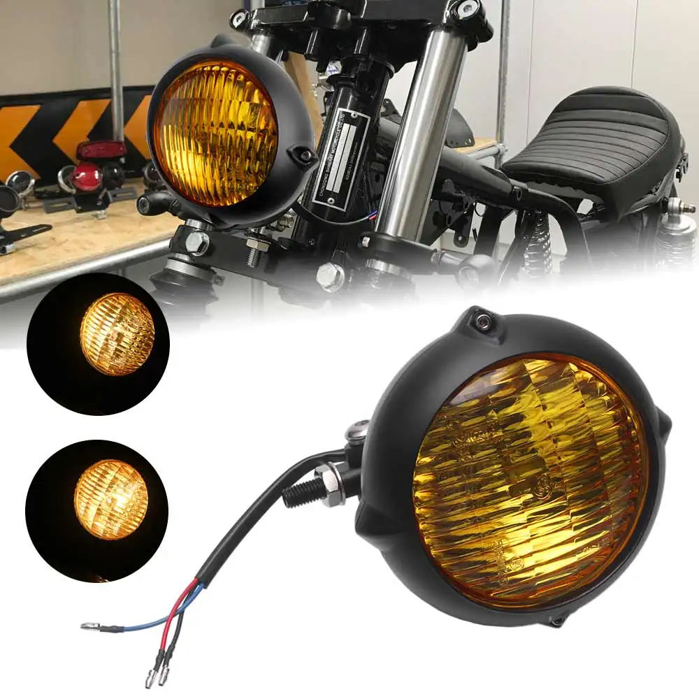 

High Quality Retro Motorcycle Headlight 12V Dc Amber Universal Fit For Most Motorcycles With 4.5 Inch Headlight Black And Yellow