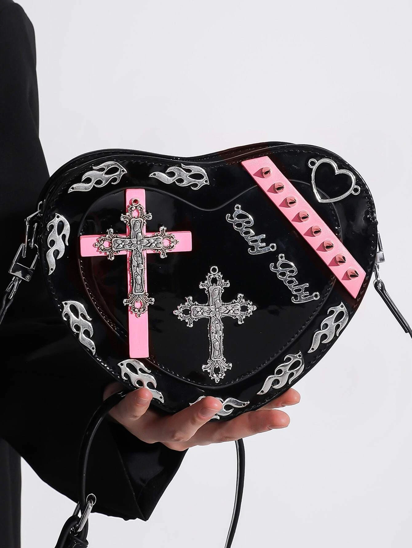 

Y2K Style Coffin Shape Shoulder Bag Trendy Gothic Punk Cross Pattern Crossbody Bag Colorful Mini PU Purse Handbag