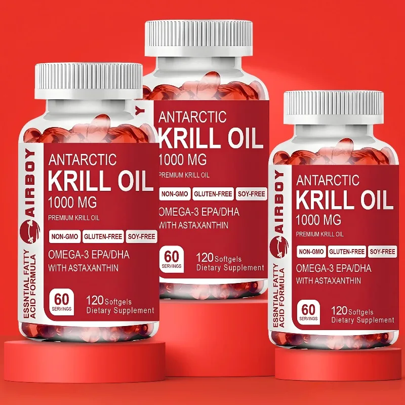 Antarctic Krill Oil 1000mg - with Omega-3 EPA, DHA, Natural Astaxanthin, Maximum Strength for Heart & Joint Health, 120 Capsules