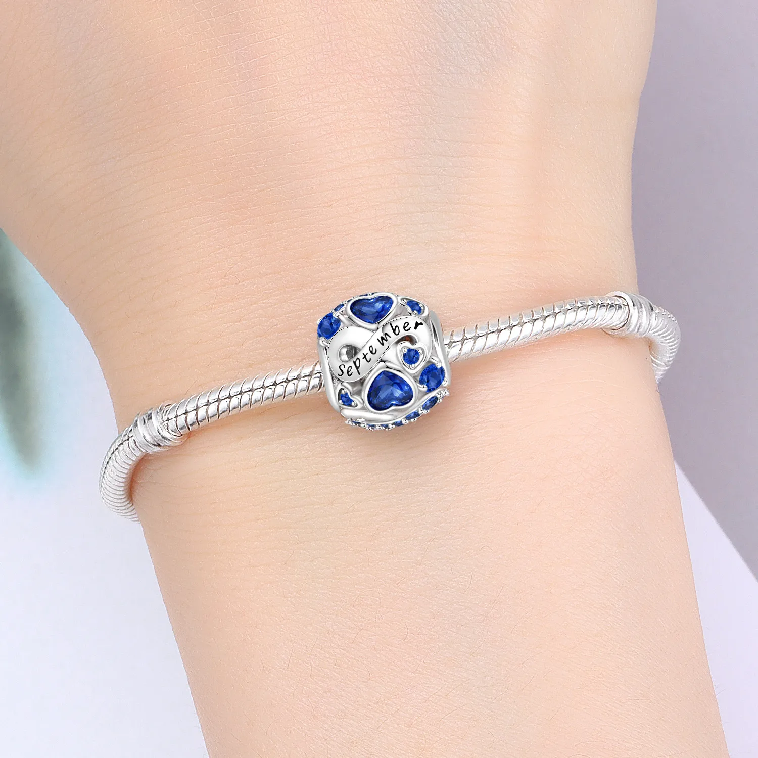 Silver-Plated Birth Month Heart Charms Bead Fit Original Bracelet Bag Keychain Earring Charm Bead Pendant Diy Women Jewelry Gift