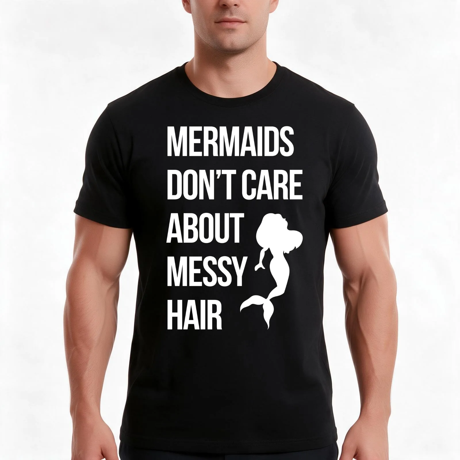 Mermaids Messy Hair Funny Quote T-Shirt, Summer Casual Cotton Tee, Oversized Streetwear Tops, Vintage Graphic Print, 100% Cotton