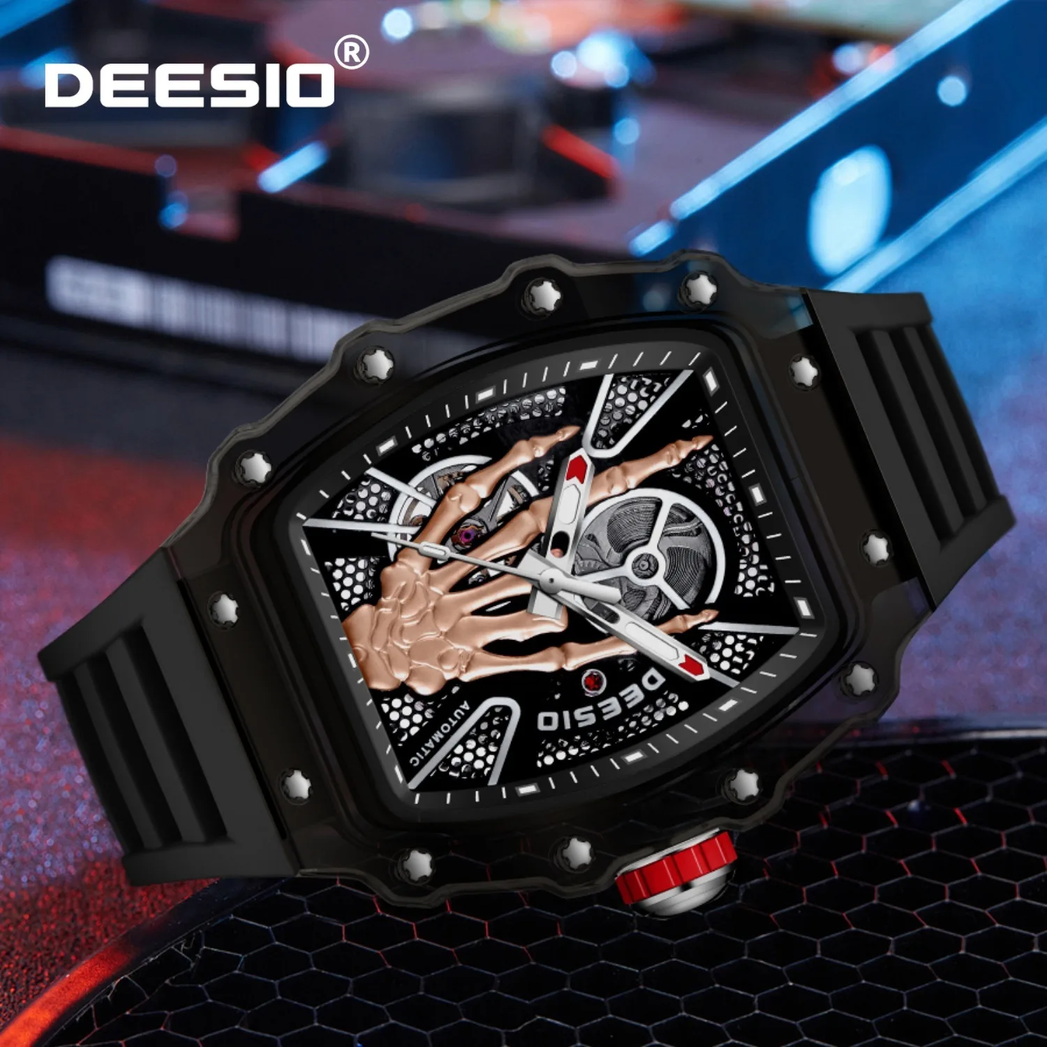 Deesio Men's Automatic Mechanical Watch with Transparent Case and Skeleton Design, Luminous Dial – Fashionable Men's Watch Gift