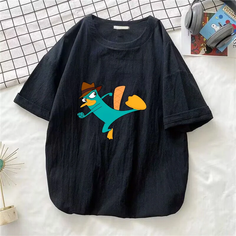 Phineas And Ferb Washed Cotton T Shirt Streetwear Short Sleeve Tshirts Men Women Summer Clothing T-shirt Tees Tops