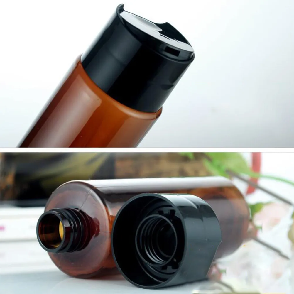 4Pcs Flat Shoulder Bottles Refillable Subpackaging Lotion Dispensers Portable Travel Cosmetics Containers 250Ml Brown