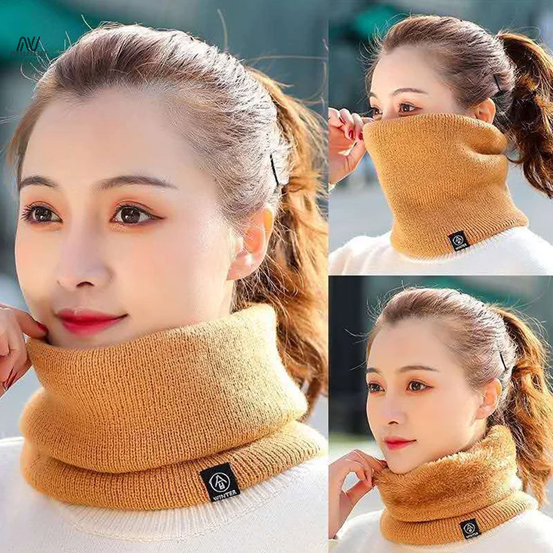 Knitted Scarf Winter Warm Snood Scarves Solid Thicken Wool Fur Neck Warmer Unisex Men Neck Scarfs Ring Female Pullover Scarf