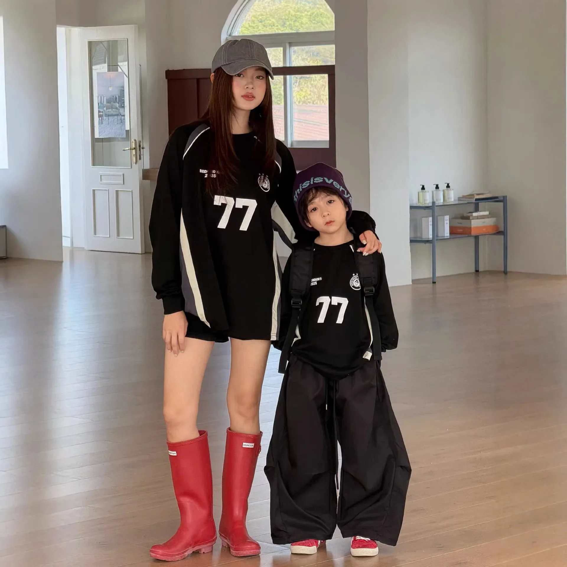 2026 Fall Spring Mommy and Me Matching Number Print Long Sleeve Tee Family Outfit Casual Sporty Top for Mom Dad Daughter Son