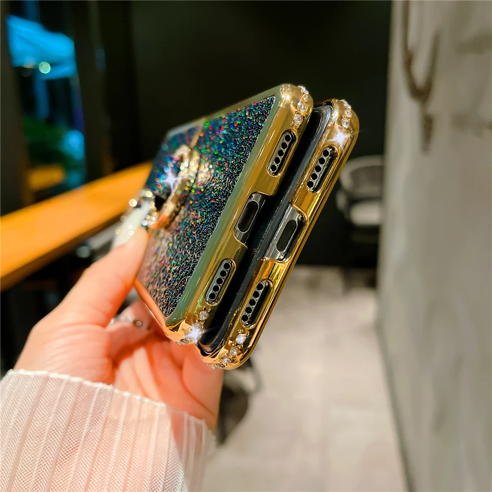 Fashion Woman Glitter Leather Case for Huawei P50 Pocket Case Luxury Plating Gold Bling Diamond Ring Hard Phone Cover Cases image 5