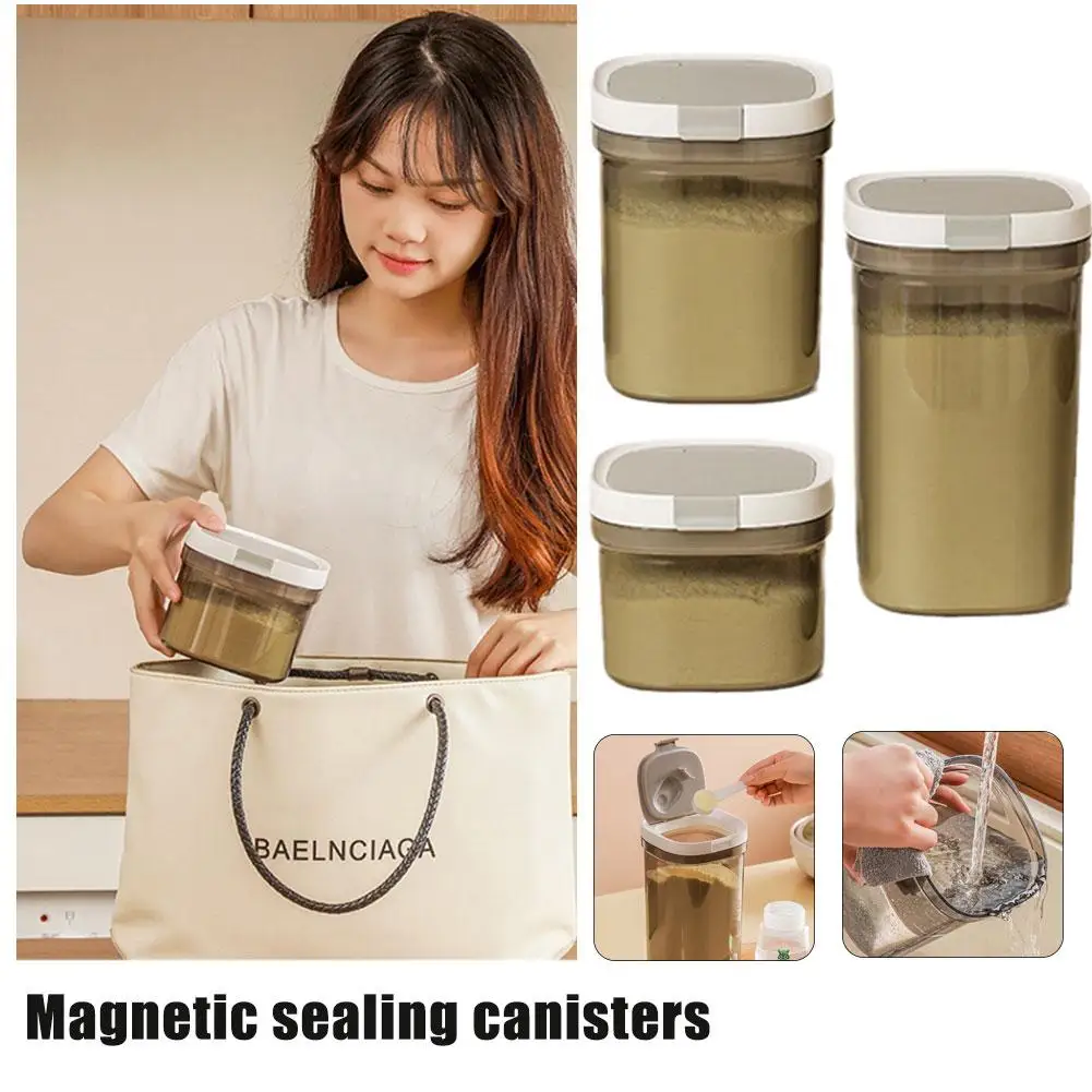 

Silicone Magnetic Sealed Coffee Container Plastic Storage Sealed Powder Storage Kitchen Milk Food Organizer Grain Cans Cere E8G9