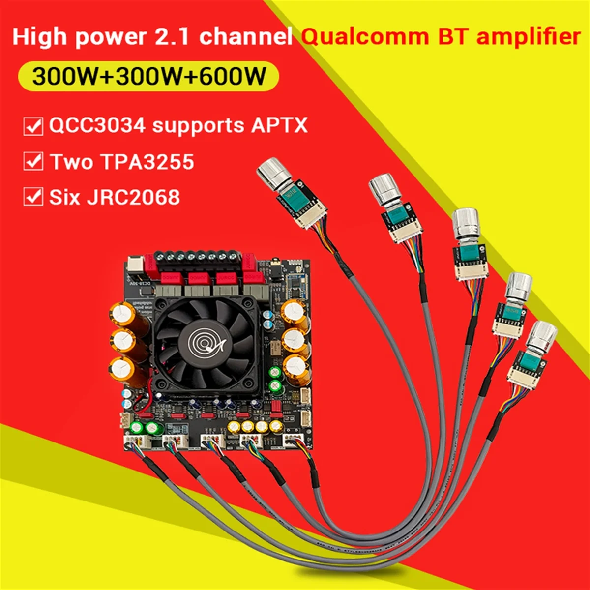 

AM38M New ZK-APTX3 Bluetooth Amplifier 2.1 Channel 3D Surround Sound Subwoofer 300Wx2+600W Audio Power Amplifier Audiophile B