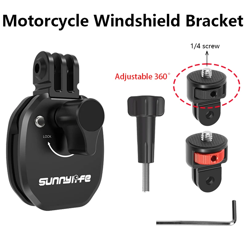 Motorcycle Windshield Action Camera Mount for Insta360 X6 X5 X4 360 ° Adjustment Adapter for DJI Osmo 360 II Action 6 5 Pocket 4