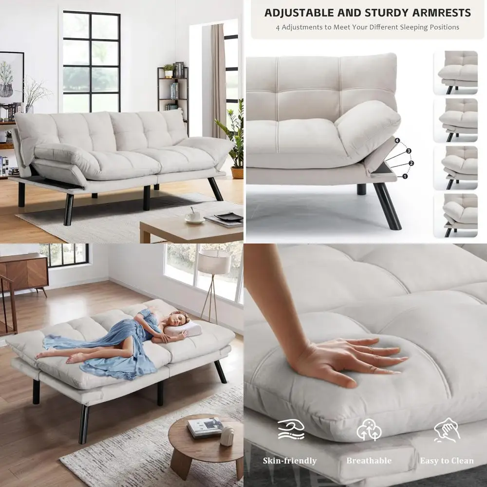 67 أريكة سرير فوتون مخملية مع مسند ظهر قابل للتعديل وإسفنج الذاكرة لغرفة المعيشة وغرفة النوم #1