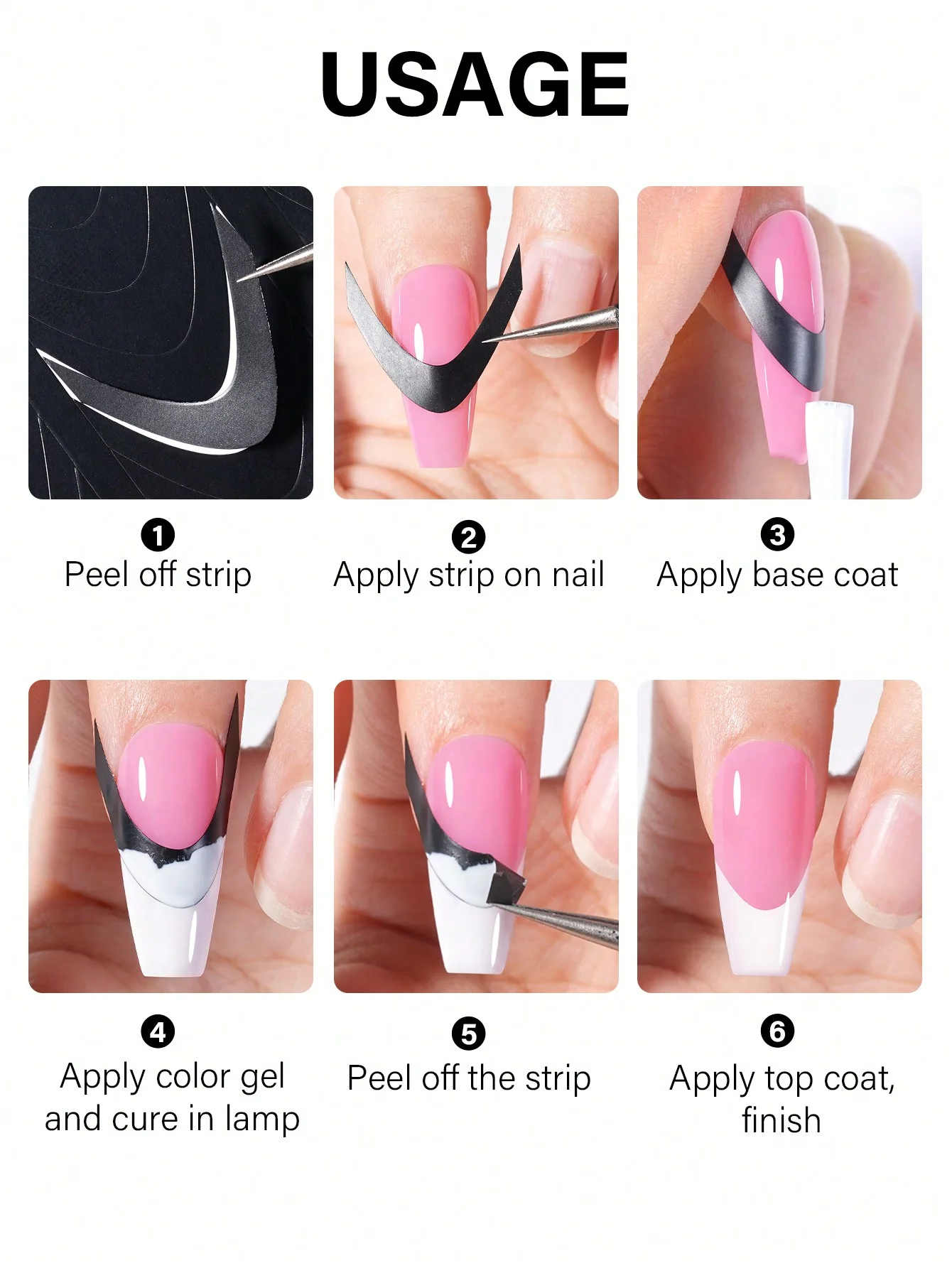 1 PC 6 สไตล์ Hollow OUT เล็บฝรั่งเศสเล็บสติกเกอร์ศิลปะ,V-Shaped Strip-ประเภทการออกแบบที่เรียบง่าย Self-Adhesive เคล็ดลับเล็บคู่มือ Frenc