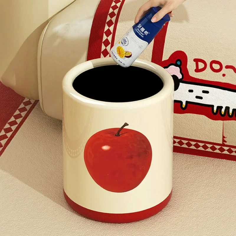 Apple trash can household storage bucket cream feng shui fruit pattern high value living room bedroom large capacity trash can