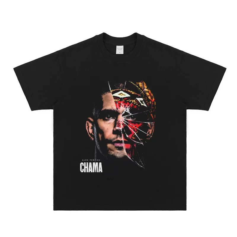 

Alex Pereira Chama Shattered Portrait T-Shirt Oversized Crew Neck Moisture Wicking Slim Fit Fight Casual Outdoor Streetwear