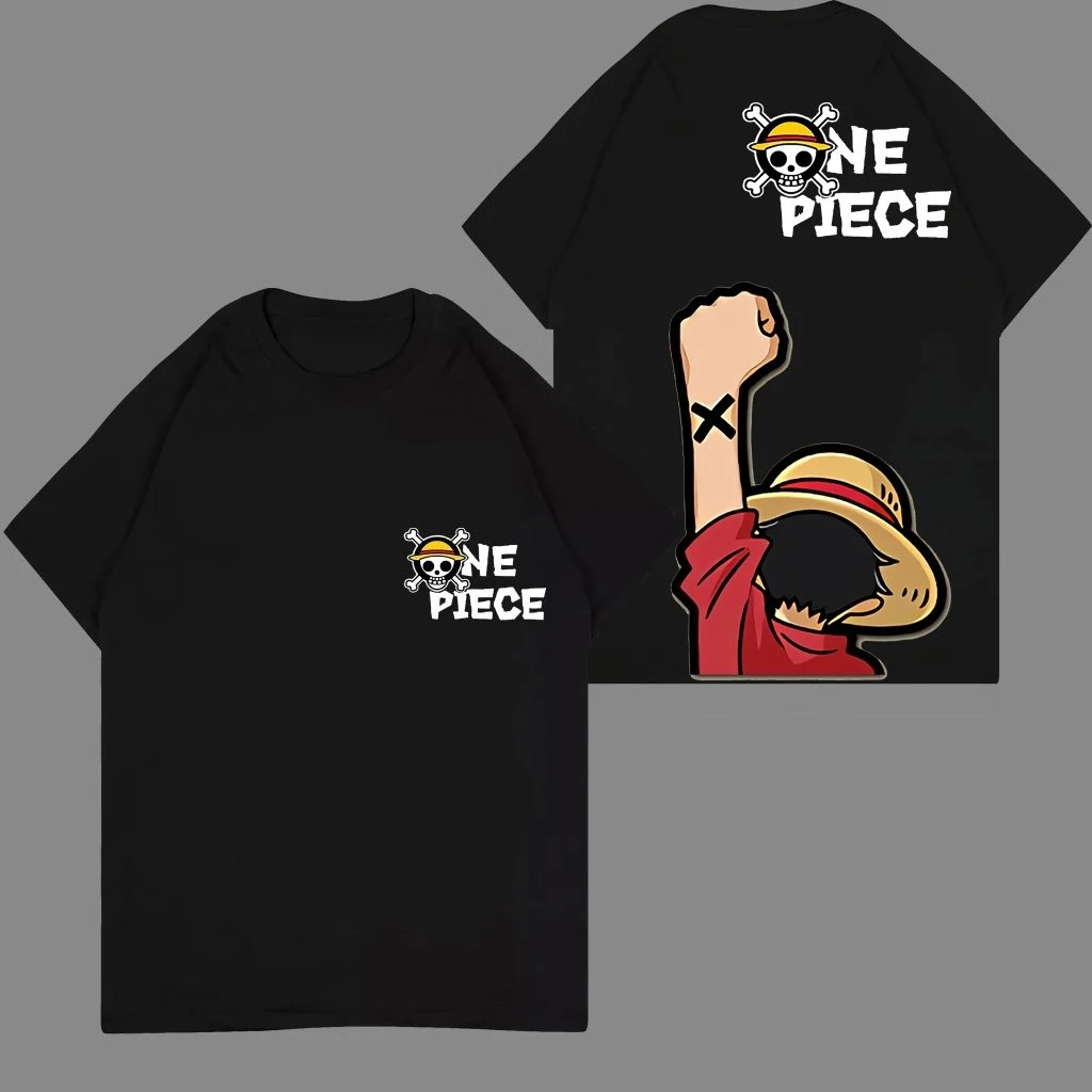 

Цельная футболка с Луффи, хлопковая футболка с круглым вырезом и коротким рукавом, черная мужская футболка, повседневная одежда, винтажная футболка в стиле Харадзюку, хип-хоп, пара, унисекс