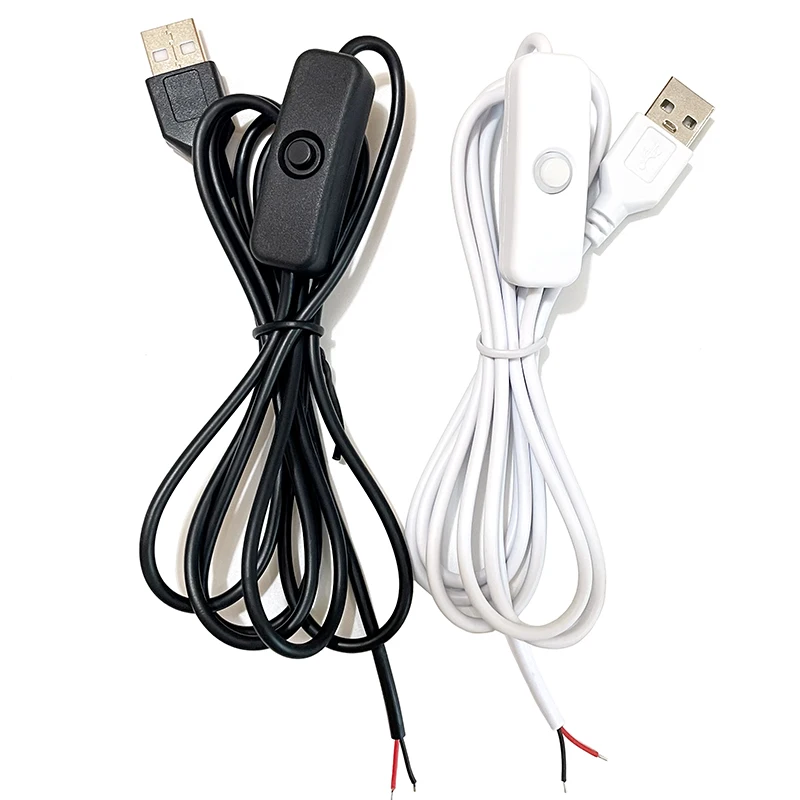 1/3/5pcs 5V Switch Power Supply Wire 1.5M USB Male to 2 Core Connection Extension Cable 501 Button ON OFF for LED Lighting DIY