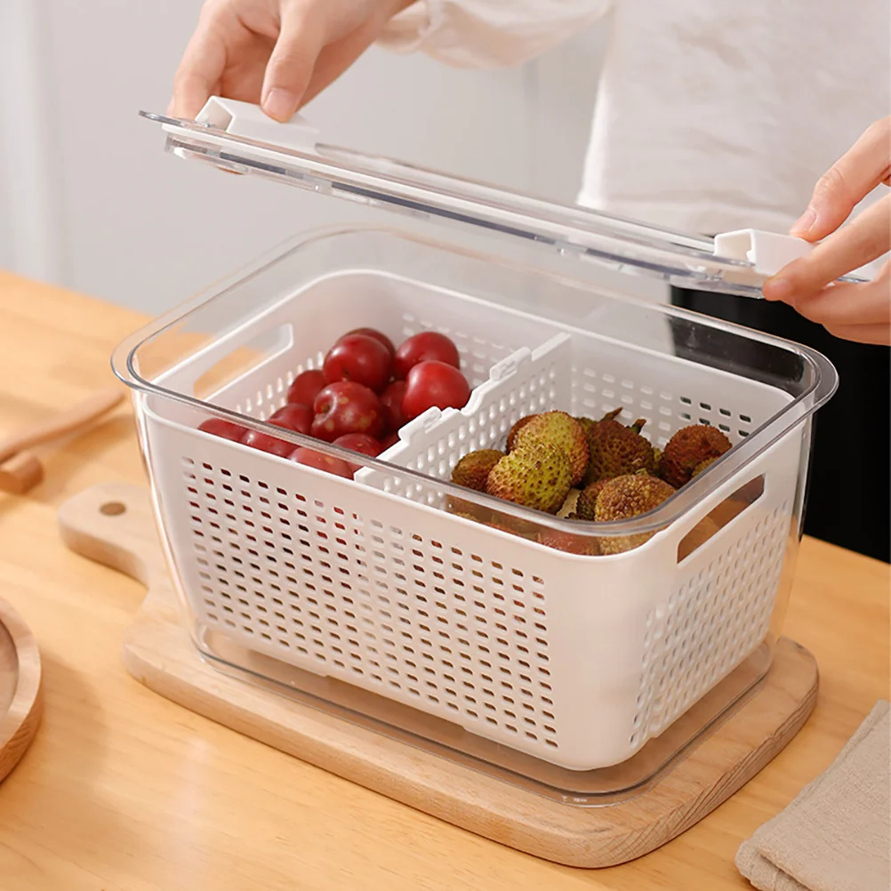

1pc Fridge Storage Double Layer Food Container Large Capacity Draining Organizer Household Box Vegetable Washingthicken