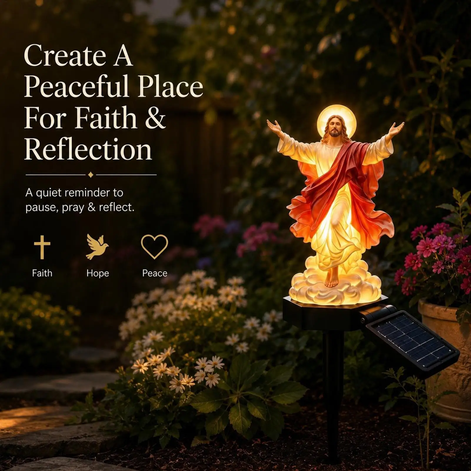 Solar Light Jesus Statue Resin Religious LED Sculpture With Stake Solar Garden Stake Light For Yard Patio Deck Porch Backyard