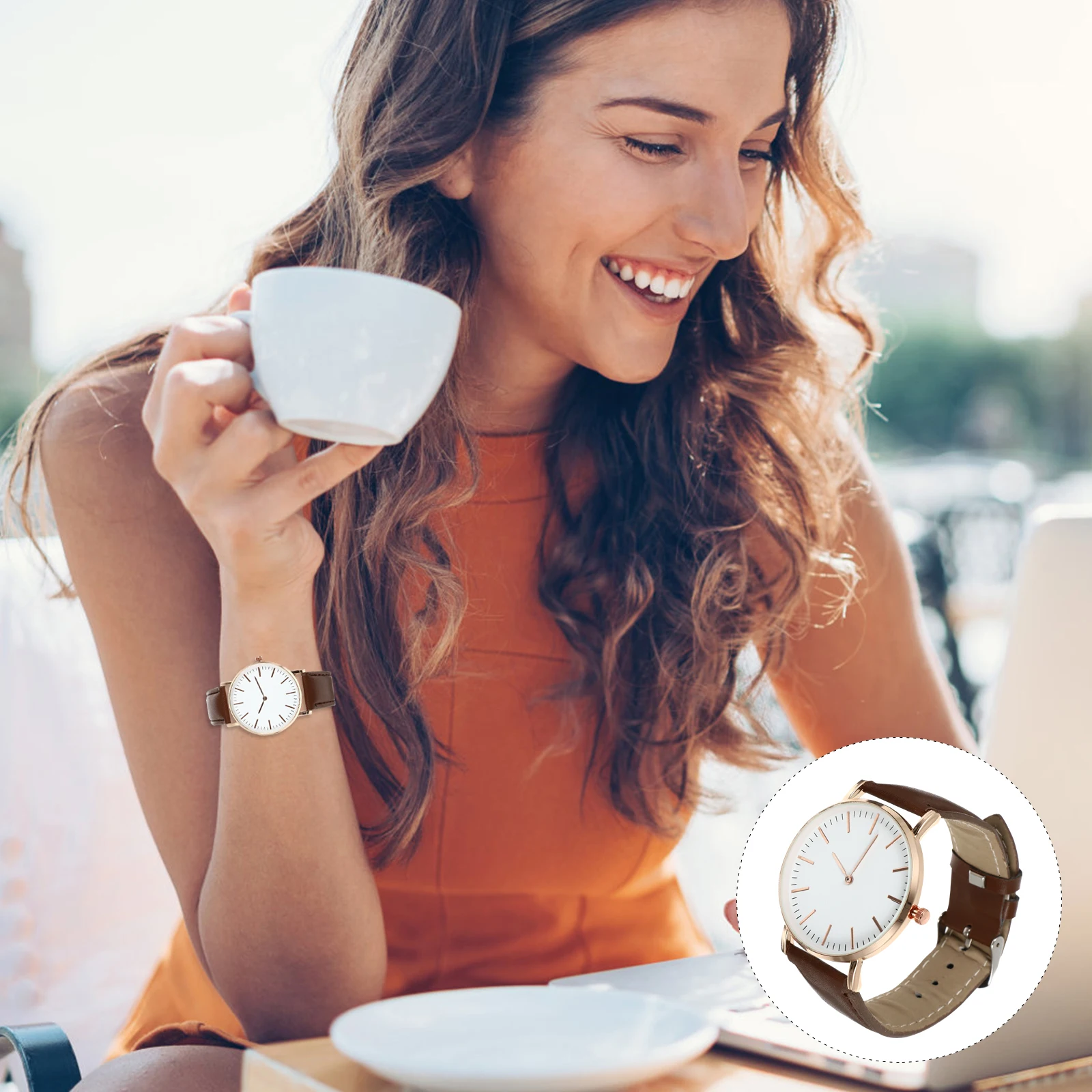 Elegante pulseira marrom relógio de quartzo feminino inspiração nórdica senhoras relógio casual leve decorativo ajuste confortável