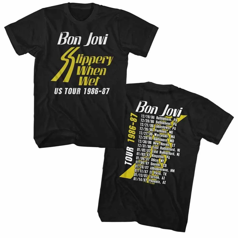 Camiseta preta adulta Bon Jovi Slippery When Wet Tour, camiseta de verão masculina e feminina, solta e respirável