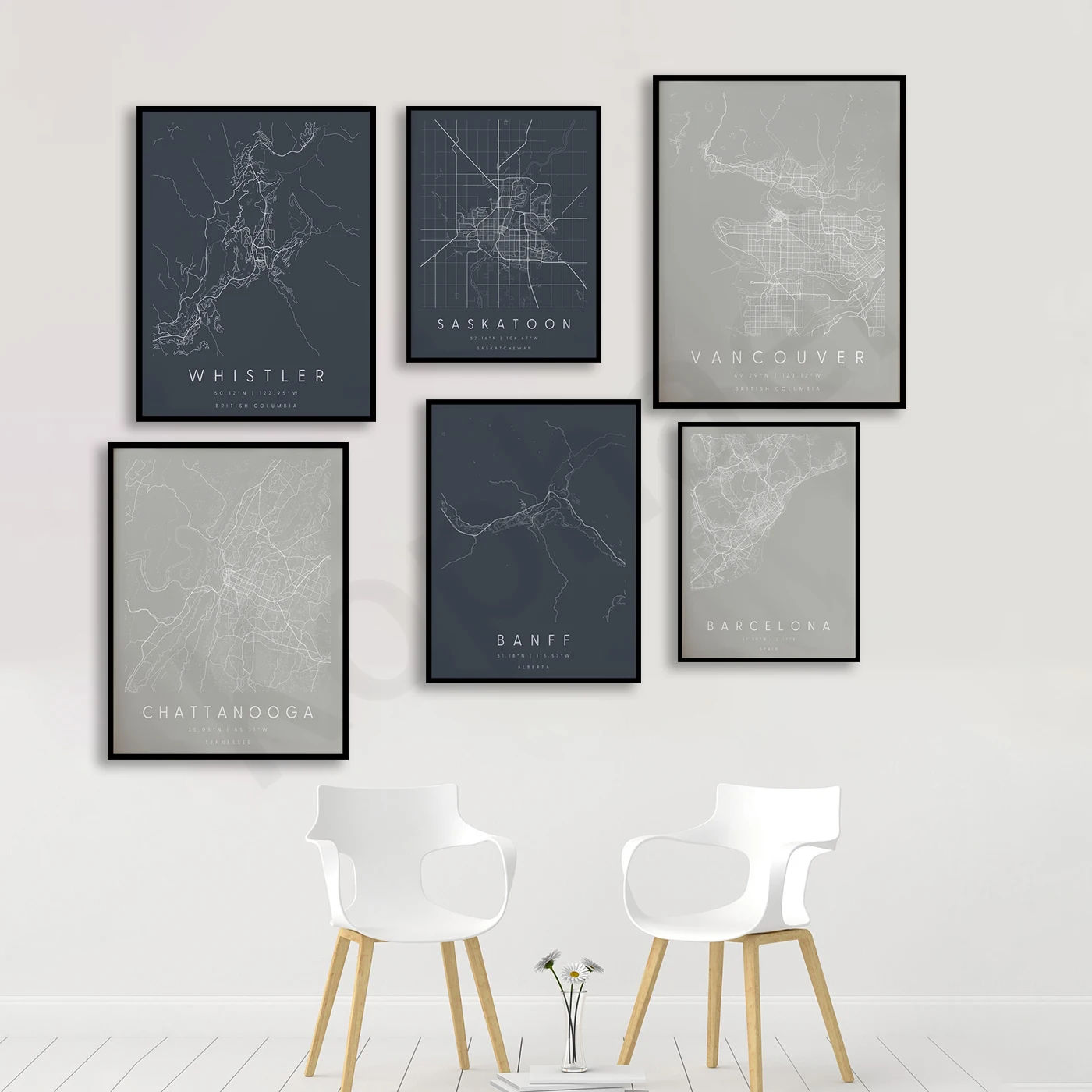 Barcelona Ottawa Vancouver Raleigh North Banff Savannah St.Louis Memphis Nashville Richmond Whistler. Cities Street Map Poster