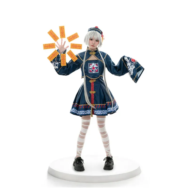 Retro estilo chinês zumbi vampiro cosplay traje dia dos mortos halloween cadáver noiva fantasia vestido lf [5