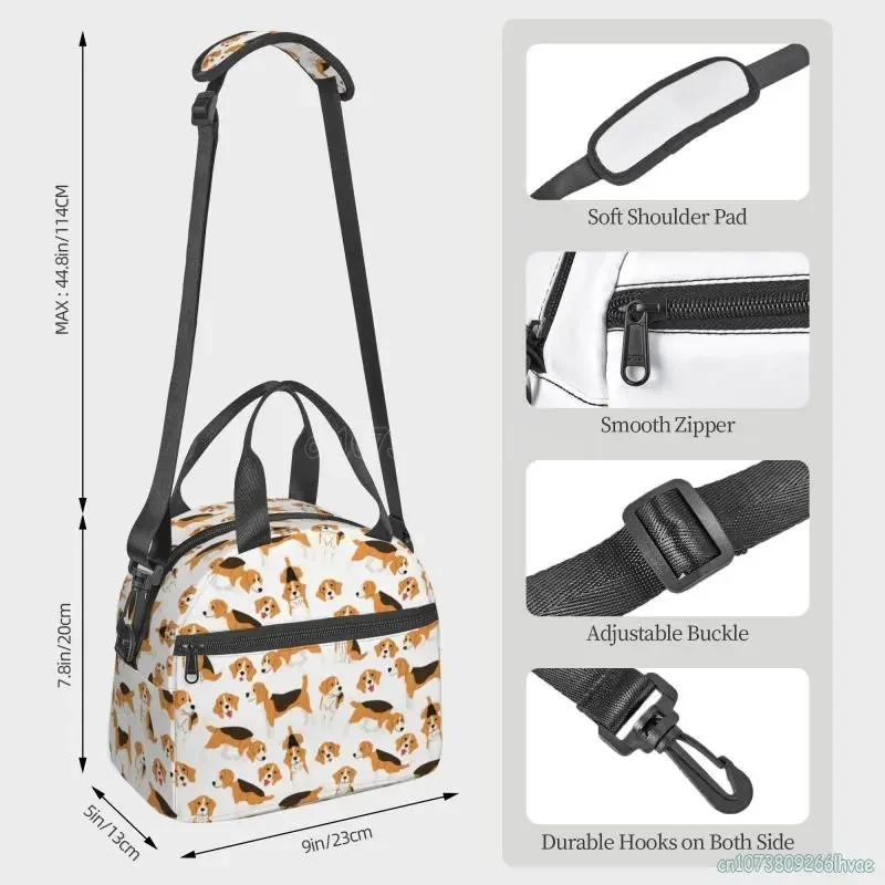 Cute Beagle Dog Insulated Lunch Bag Water Resistant Bento Tote Bag Reusable Thermal Lunch Box for Work School Picnic Travel