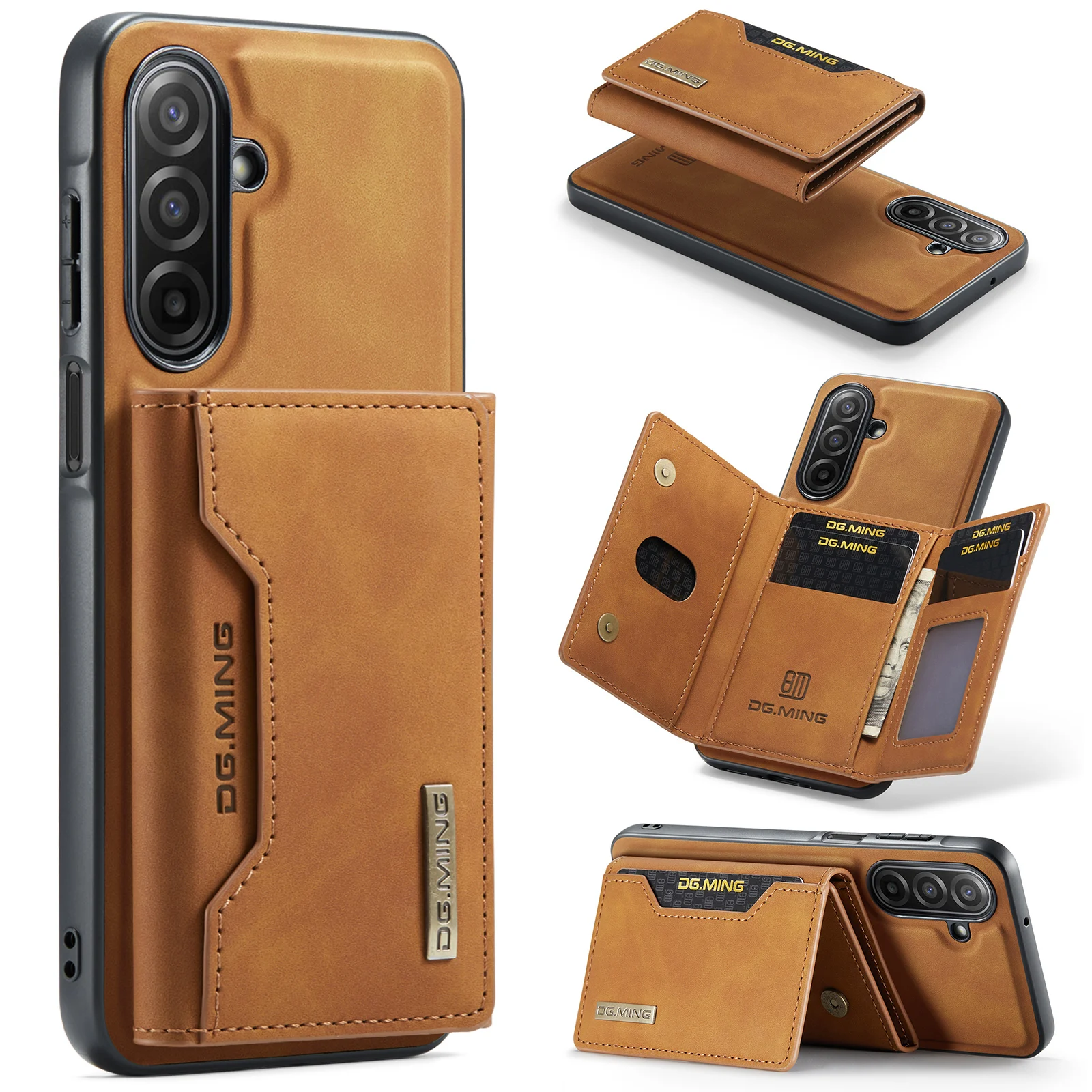 Casing Dompet Kulit Magnetik 2 in 1 yang Dapat Dilepas untuk Samsung A17 S25 Ultra S24 Plus S23 S22 A16, Pelindung Anti Benturan