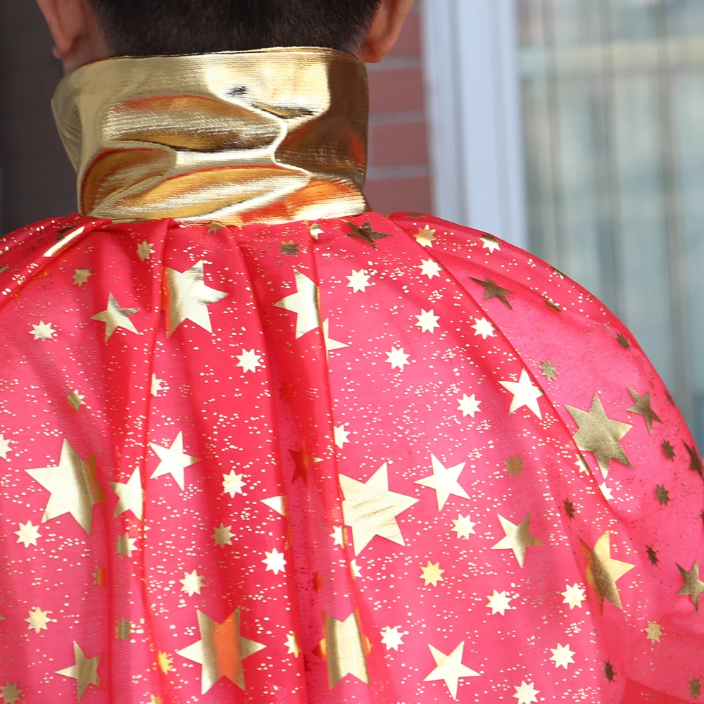 Capa de Carnaval con sombrero, capa con patrón de estrellas, disfraces de Cosplay para adultos y niños, tamaño de fiesta de 80 o 140cm