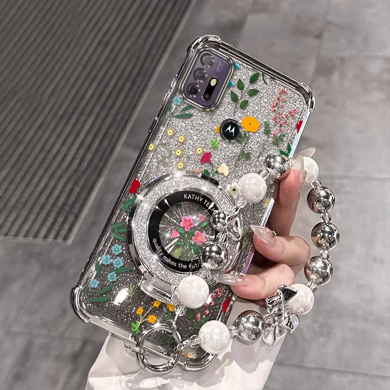 

G30 Чехол-держатель браслета с блестящим цветочным покрытием для Motorola G20 G10 G71S G20 G84 G54Powe G64 G54 G82 G30 G52 Cover