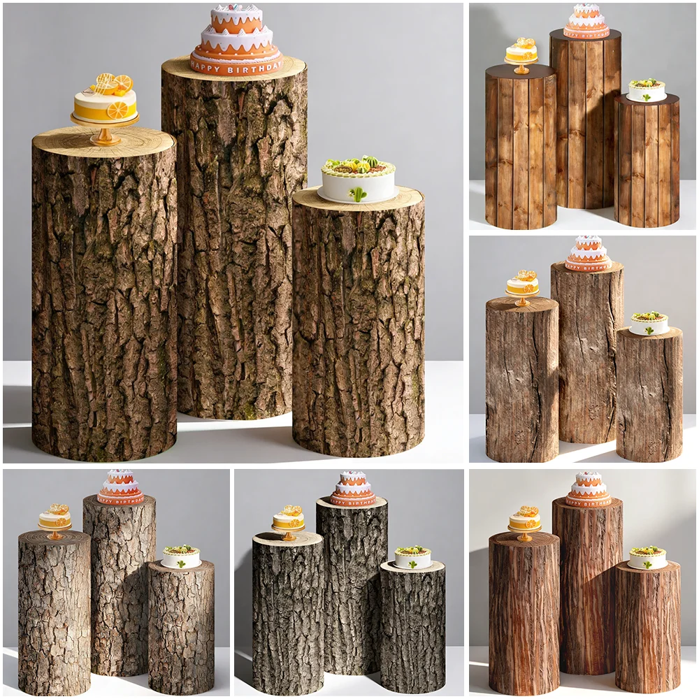 

Wood Cylinder Cover Forest Theme Grain Imitation Wood Babyshower BirthdayParty Cake Dessert TableDecor Pedestal ColumnBackground