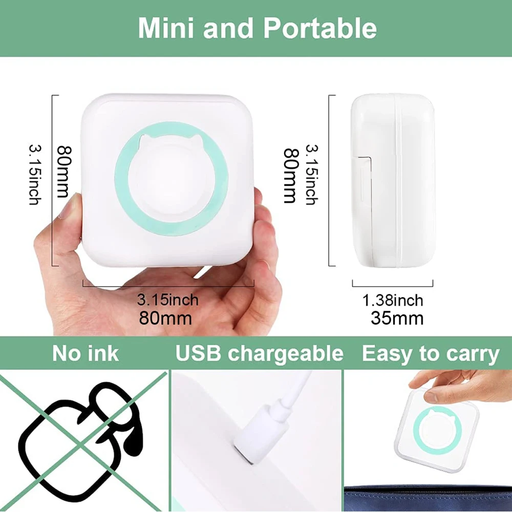 Mini Printer for IPhone and Android, Wireless Mini Photo Printer Label Printer, Portable BT Mini Thermal Printer Print Labels