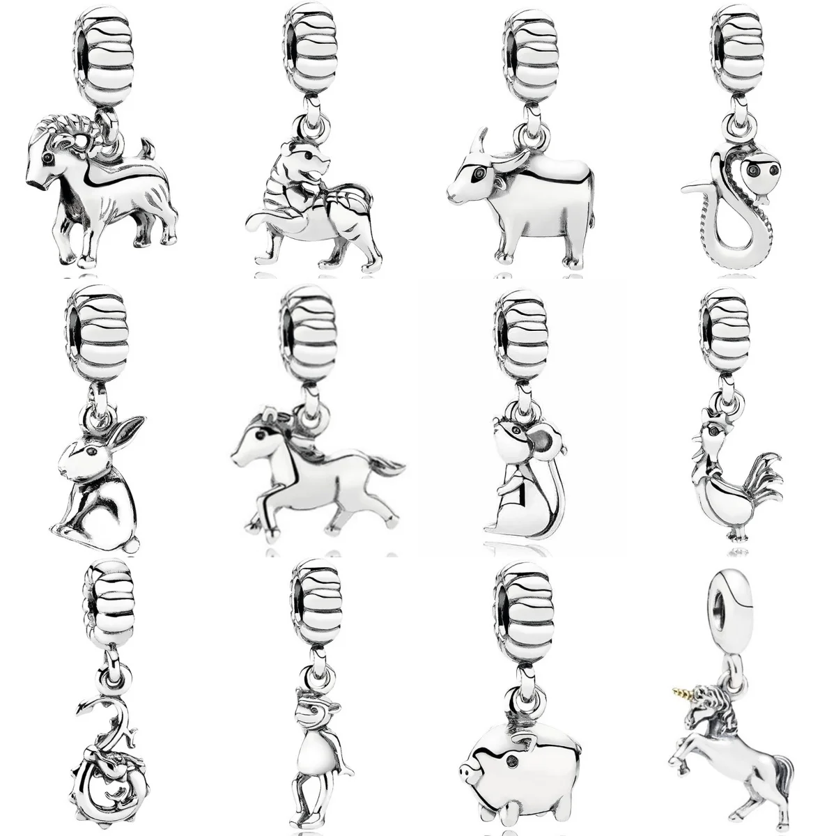 

Exquisite 925 Pure Silver 12 Zodiac Charm Pendant Fit for Original Bracelets Necklaces DIY Birthday Jewelry Accessories Trinkets