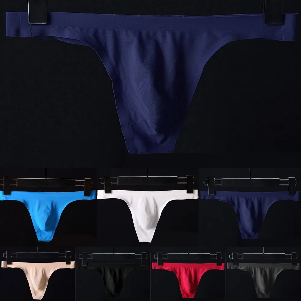 กางเกงระบายอากาศผ้าไหมน้ําแข็ง Low-RISE Men M ~ 2XL กางเกงไม่มีรอยต่อ T-กางเกงทอง 1 ชิ้นสบายแฟชั่นใหม่