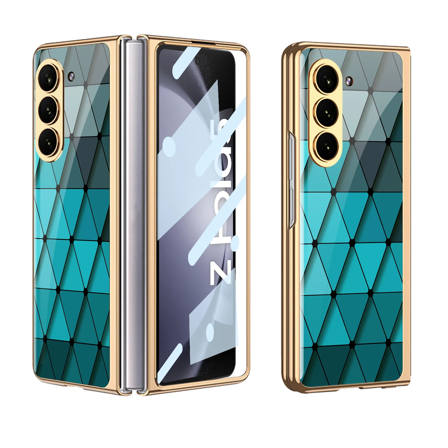 Luxury Plating Screen Glass Case For Samsung Galaxy Z Fold 6 5 Case Back Painted Pattern Glass Plastic Cover For Galaxy Z Fold 6