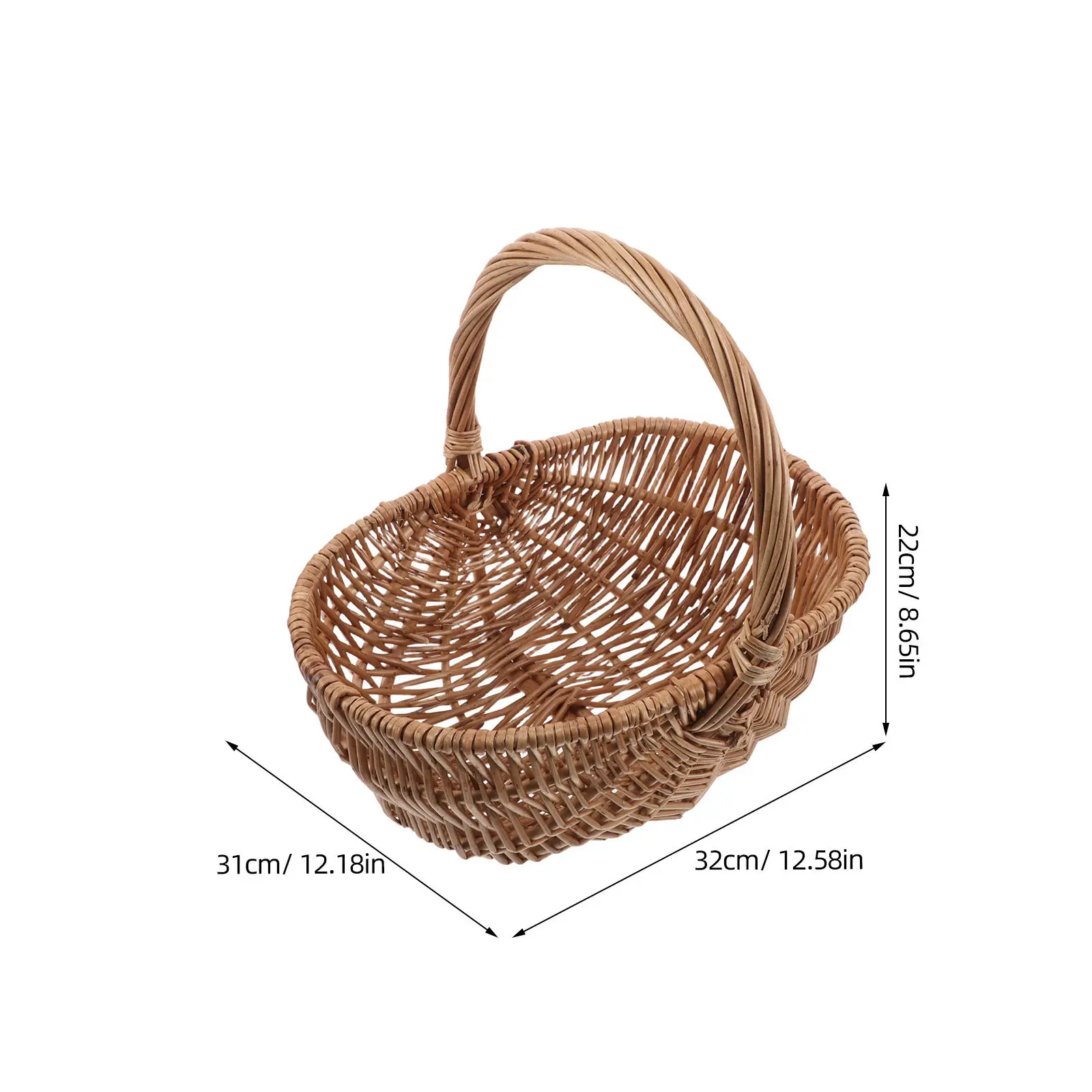 Handwoven Wicker Basket Brown Natural Willow Rattan Picnic Portable Garden Harvest Fruit Vegetable Storage Decorative Egg Candy