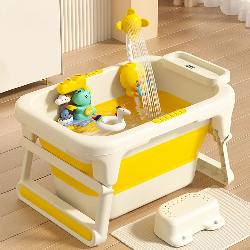 Baby bath, newborn baby bath, foldable household high-end children's bath bucket, can sit and lie down, children can take a bath