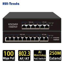 Huitenda-conmutador AI POE de 4/8 puertos, 10/100Mbps, con IEEE 802.3af/at, 96W, fuente de alimentación, interruptor de red para cámara IP/AP inalámbrico/NVR