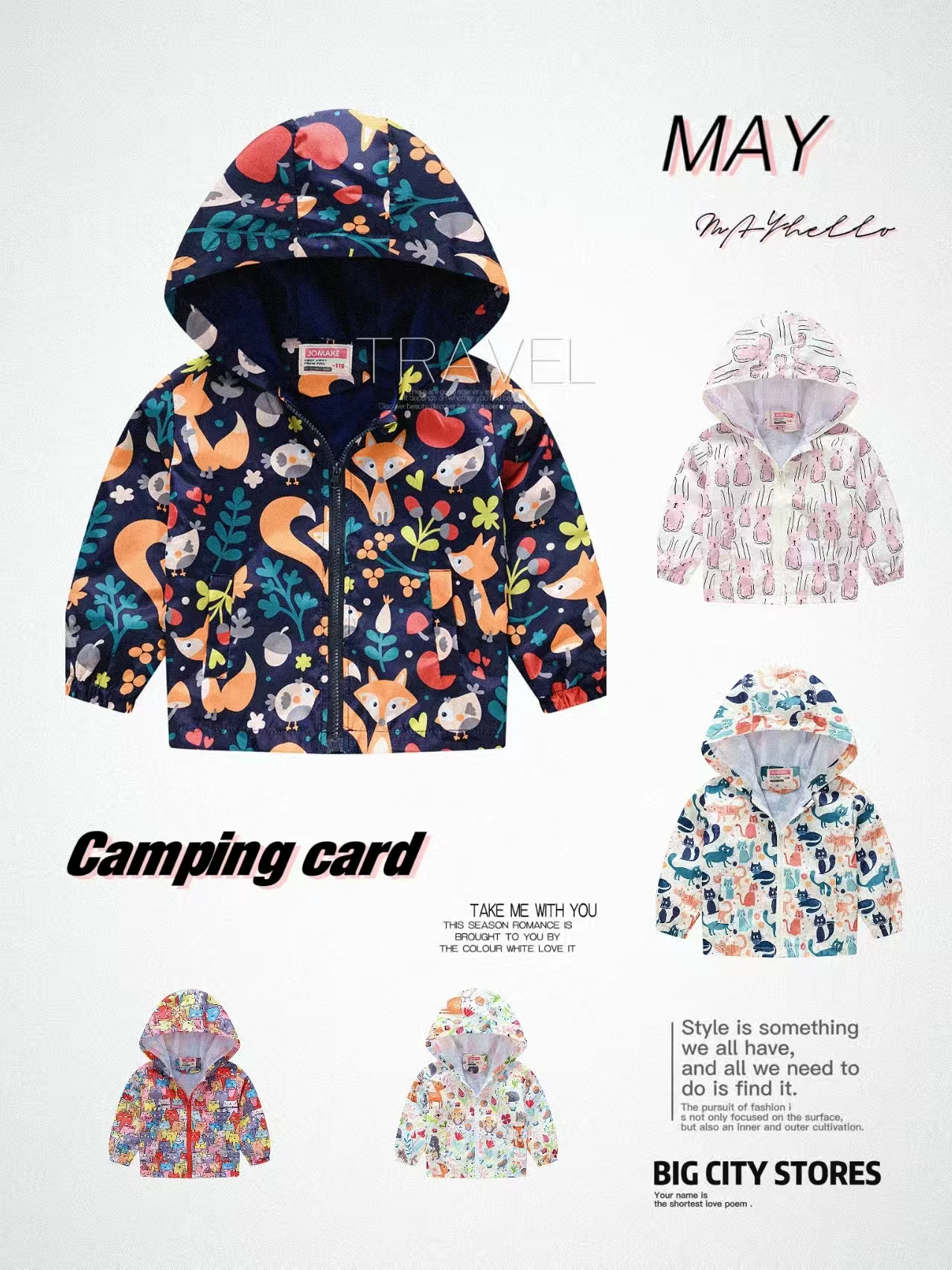 New autumn style girls 1-7 years old fashionable multi-color lightweight hooded short jacket jacket