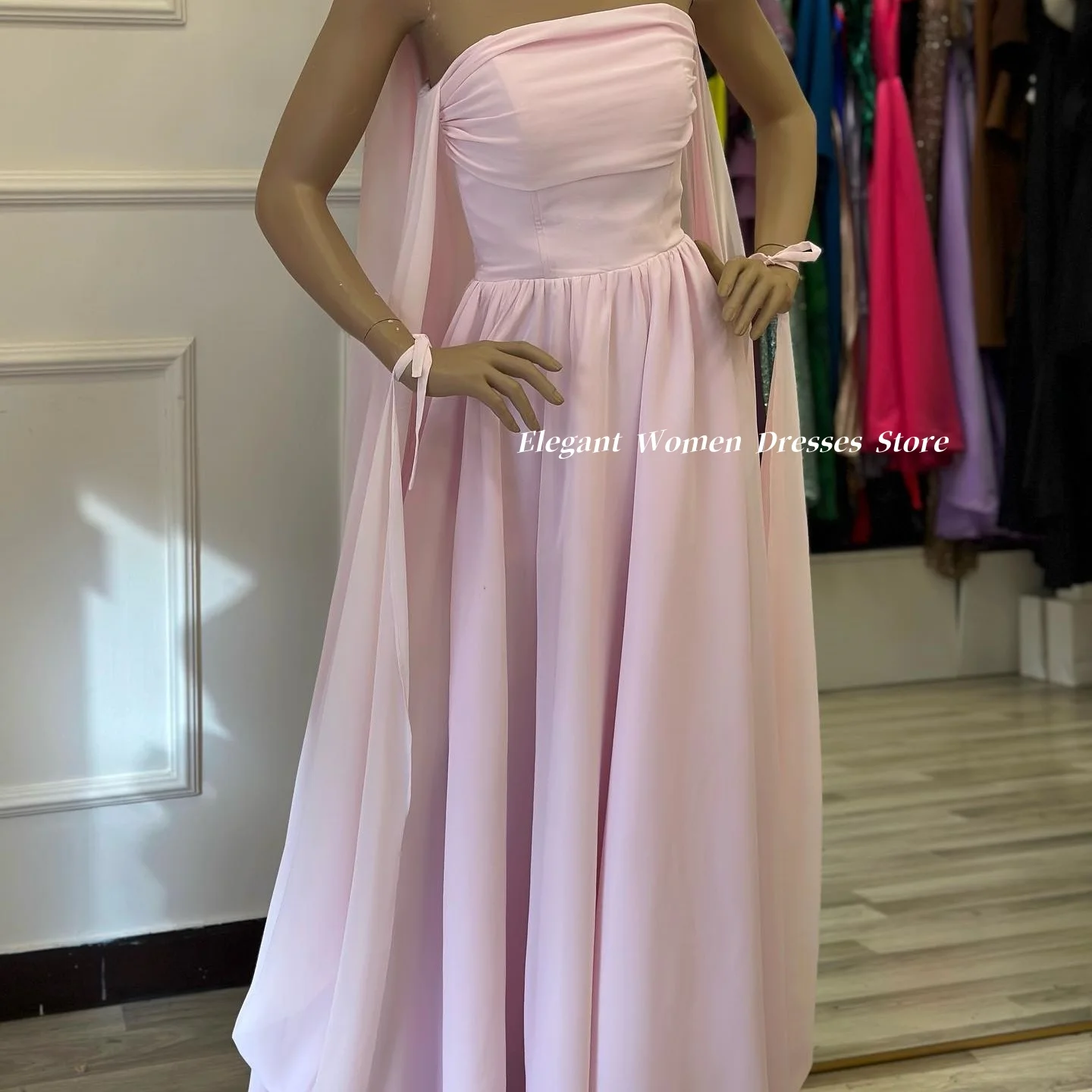 

Розовые вечерние платья трапециевидной формы 2025 года, летние шифоновые вечерние платья с открытыми плечами, максі-платье فساتين алиن esaبات Gracias индивидуальное