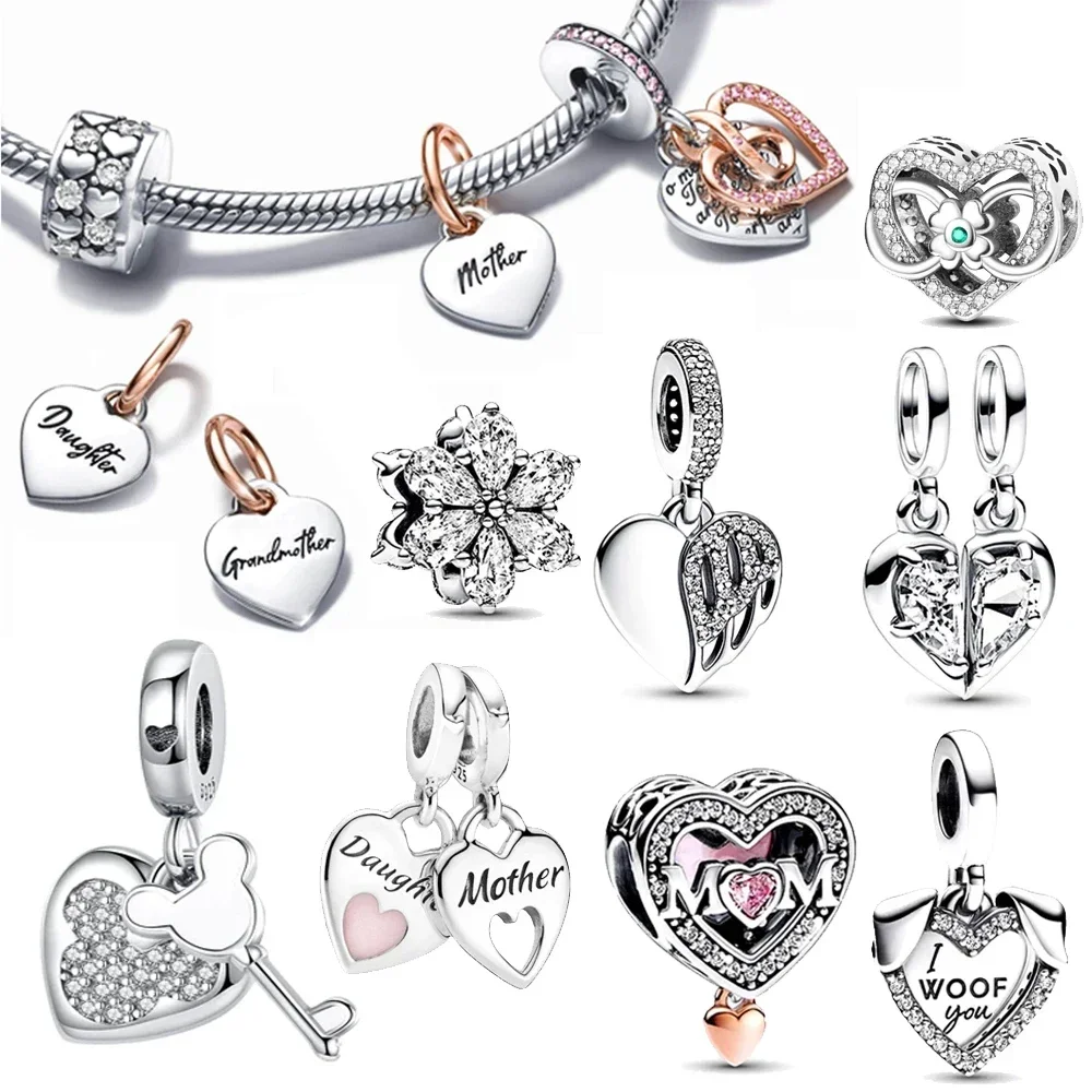 Silver Colour Heart shape Fit Pandora Charms Silver Colour Original Bracelet for Jewelry Making