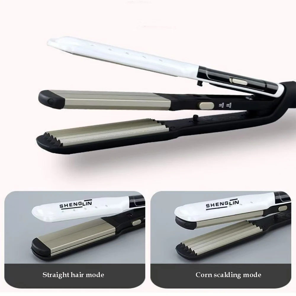 2 in 1 Electric Hair Straightener Curler Splint Flat Iron Corn Clip Straight Curling Iron Plates Corrugation Hair Care