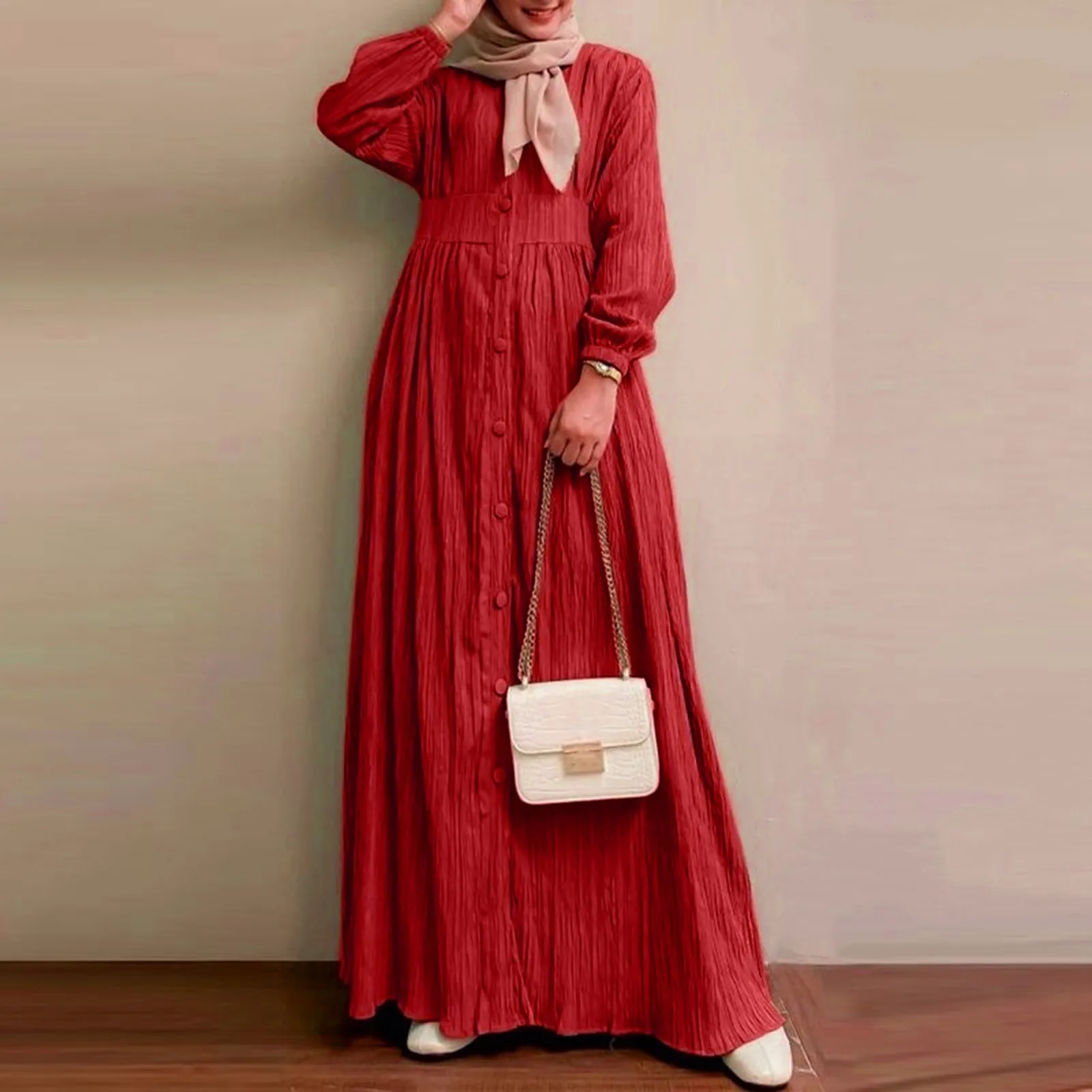 Vestido largo musulmán de manga larga para mujer, vestido veraniego Vintage elegante e informal con botones, ropa islámica de Dubái Abaya 2024