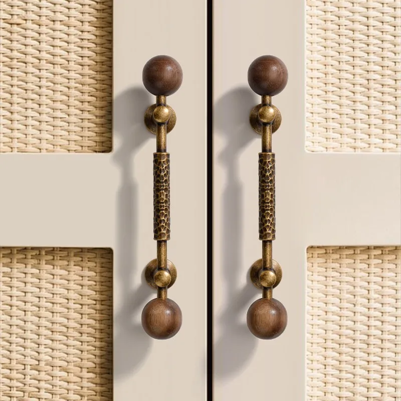 Vintage Walnut Wood Pull Handle, Antique Style, Antique Bronze Color Cabinet Doors Drawer Handles, Wardrobe Doors, Long Handles